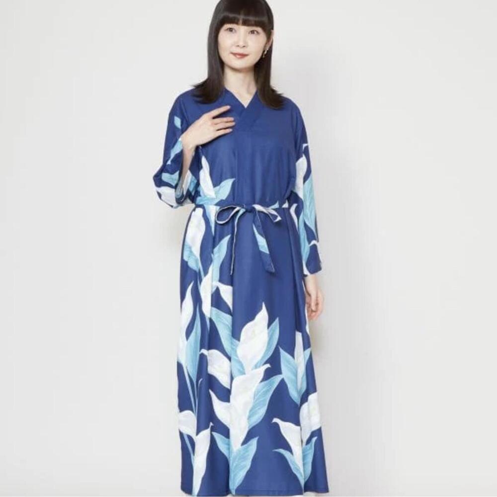NWT Mizubasho Calla Lily Print Kaftan Kimono Style Dress - Size XL